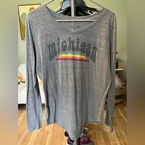 State of Mind Gray Long Sleeve Michigan Graphic Tee with Rainbow